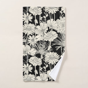Pretty White Flowers on Black Background Hand Towel