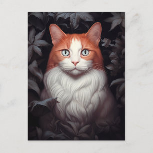 Pretty White Ginger Cat Among Leaves Postcard