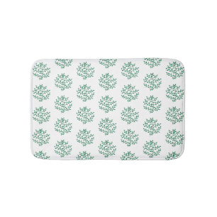Pretty White Green Leaf Pattern Botanical Nature Bath Mat