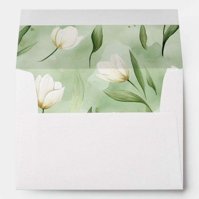 Pretty White Green Tulip Flowers  Envelope (Back (Bottom))