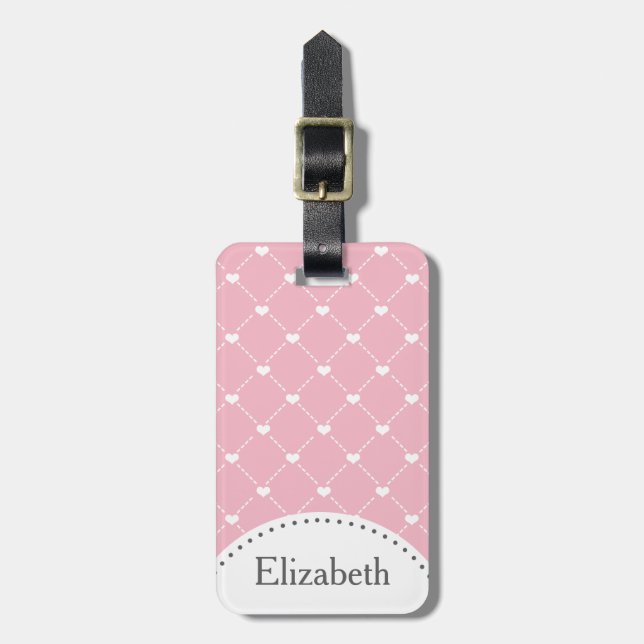 Pretty White Hearts & Dashes Luggage Tag (Front Vertical)