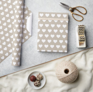 Pretty White Hearts Pattern Shiitake Grey Wrapping Paper