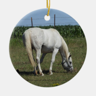 Pretty White Horse Christmas Ceramic Tree Decoration