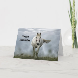 Pretty White Horse Cloud Photo Birthday Card