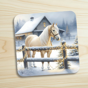 Pretty White Horse Farm Christmas Personalised Coaster