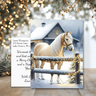 Pretty White Horse Farm Christmas Personalised Postcard