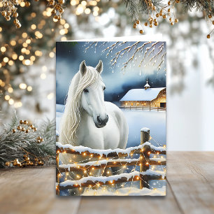 Pretty White Horse Farm Personalised Christmas  Card