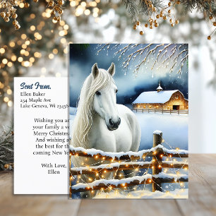 Pretty White Horse Farm Personalised Christmas  Postcard