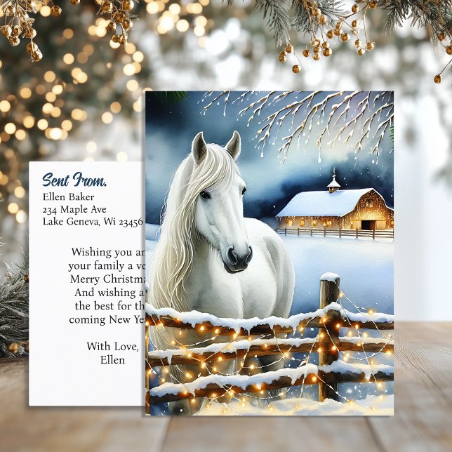 Pretty White Horse Farm Personalised Christmas  Postcard (Creator Uploaded)