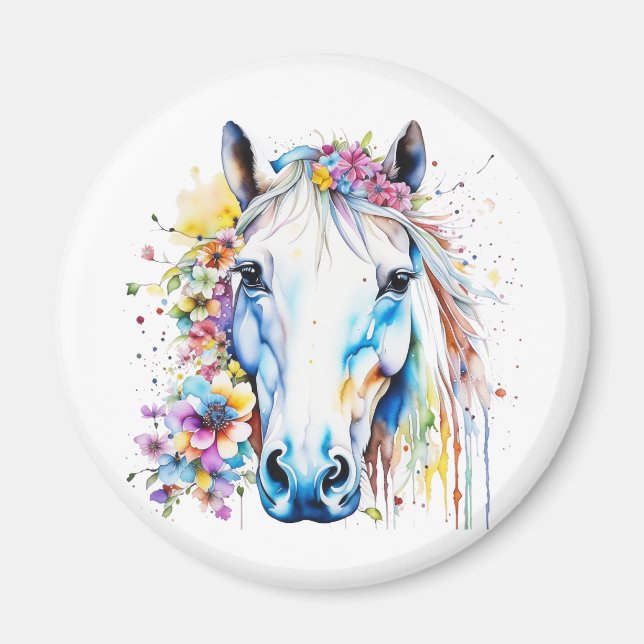 Pretty White Horse Floral Personalised  Magnet (Front)