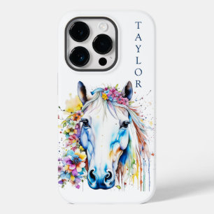 Pretty White Horse Floral Personalized  Case-Mate iPhone 14 Pro Case