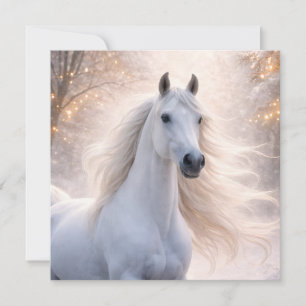 Pretty White Horse in the Snow Xmas Holiday