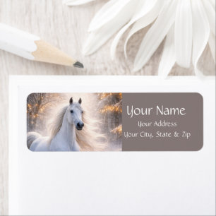 Pretty White Horse in the Snow Xmas Return Address
