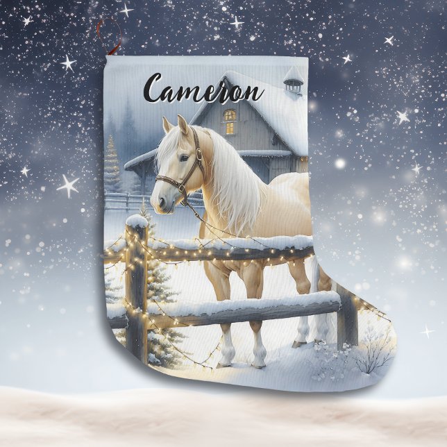 Pretty White Horse Personalised Christmas Large Christmas Stocking (Creator Uploaded)