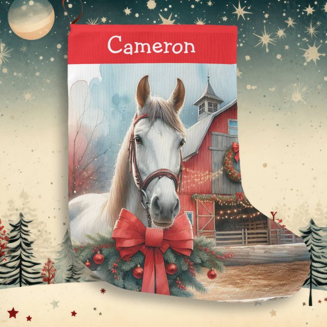 Pretty White Horse Personalised Large Christmas Stocking (Creator Uploaded)