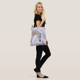 Pretty White Horse Rabbit and Snow Tote Bag
