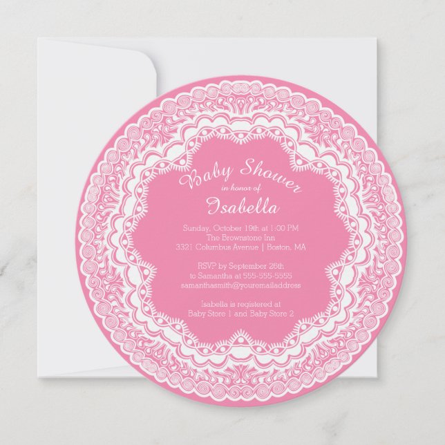 Pretty White Lace Girls Baby Shower Invitation (Front)