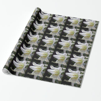 pretty white lily flower happy birthday wrapping paper