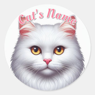Pretty White Longhaired Cat • Personalised Classic Round Sticker