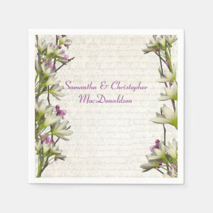 Pretty white mauve lilac floral country wedding napkin
