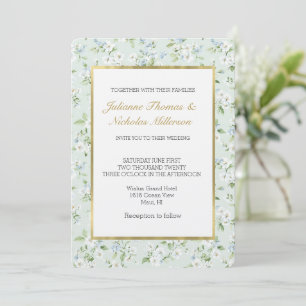 Pretty White Mint Light Blue Floral Wedding Invitation