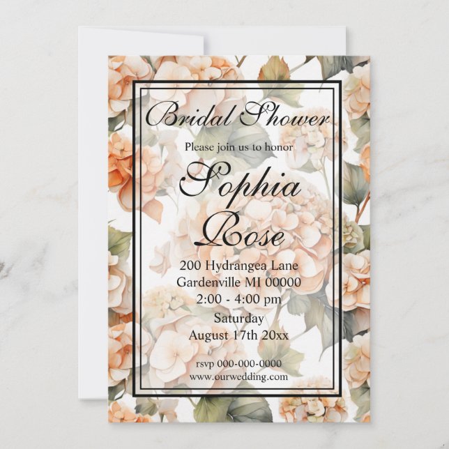 Pretty white orange floral Bridal shower Invitation (Front)