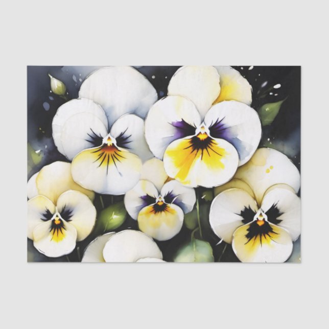 Pretty white pansies watercolor painting tissue paper (Front)