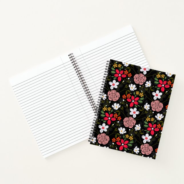 Pretty White Pink Floral Black Brush Strokes Notebook (Inside)