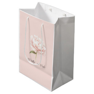 Pretty White Pink Rose Flower Bridal Shower Medium Gift Bag