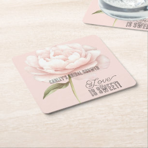 Pretty White Pink Rose Flower Bridal Shower Square Paper Coaster