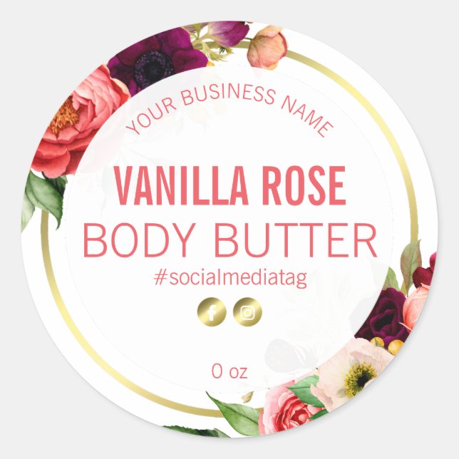 Pretty White Product Labels With Flowers (Front)