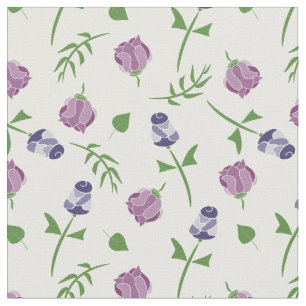 Pretty White Purple Pink Rose Rosebud Floral Print Fabric