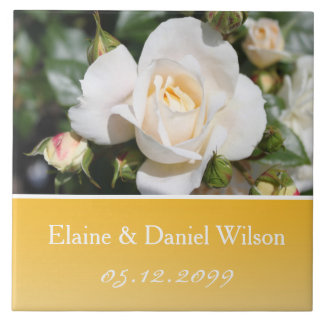 Pretty white rose flower wedding anniversary tile