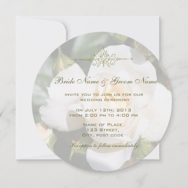 Pretty white rose flower wedding party invitation (Front)