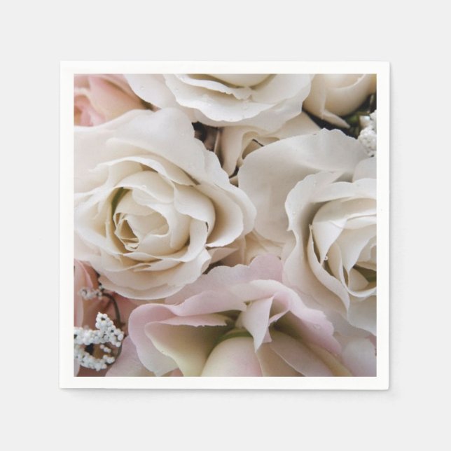 Pretty White Roses Paper Napkins (Front)