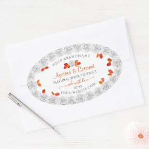 Pretty White Roses Product Labels Orange Leaves