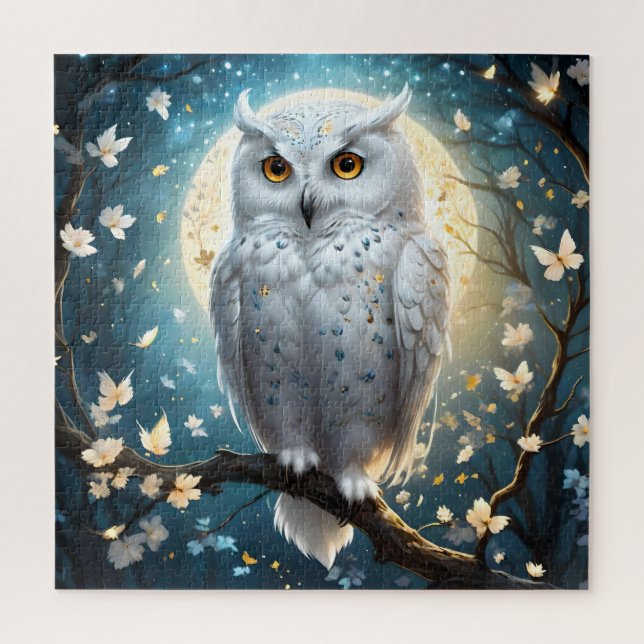 Pretty White Snow Owl With Sparkle, Jigsaw Puzzle (Vertical)