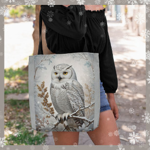 Pretty White Snowy Owl Winter Tote Bag