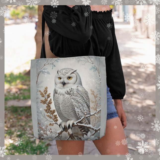 Pretty White Snowy Owl Winter Tote Bag (Creator Uploaded)