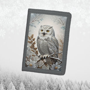 Pretty White Snowy Owl Winter Trifold Wallet
