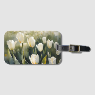 Pretty white tulips garden watercolor painting luggage tag