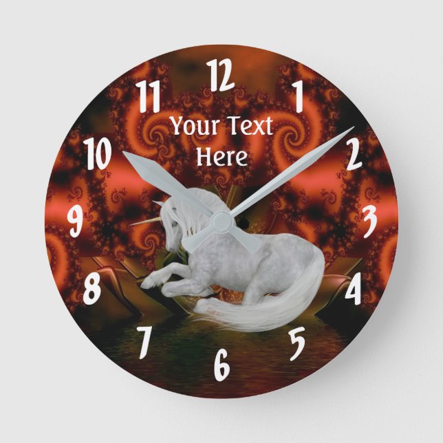 Pretty White Unicorn Round Clock (Front)