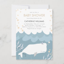 Pretty White Whale Baby Shower Invitation