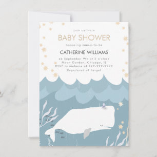 Pretty White Whale Baby Shower Invitation