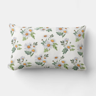 PRETTY WHITE & YELLOW DAISIES WITH TINY BEES LUMBAR CUSHION