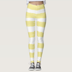 Pretty White Yellow Watercolor Stripes Leggings