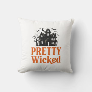 Pretty Wicked Vintage Halloween Haunted House Shir Cushion
