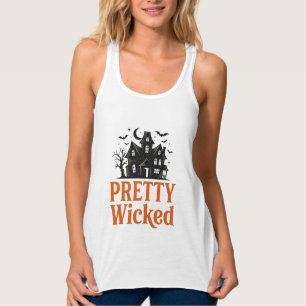 Pretty Wicked Vintage Halloween Haunted House Shir Singlet