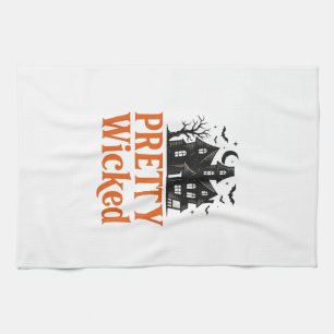 Pretty Wicked Vintage Halloween Haunted House Shir Tea Towel
