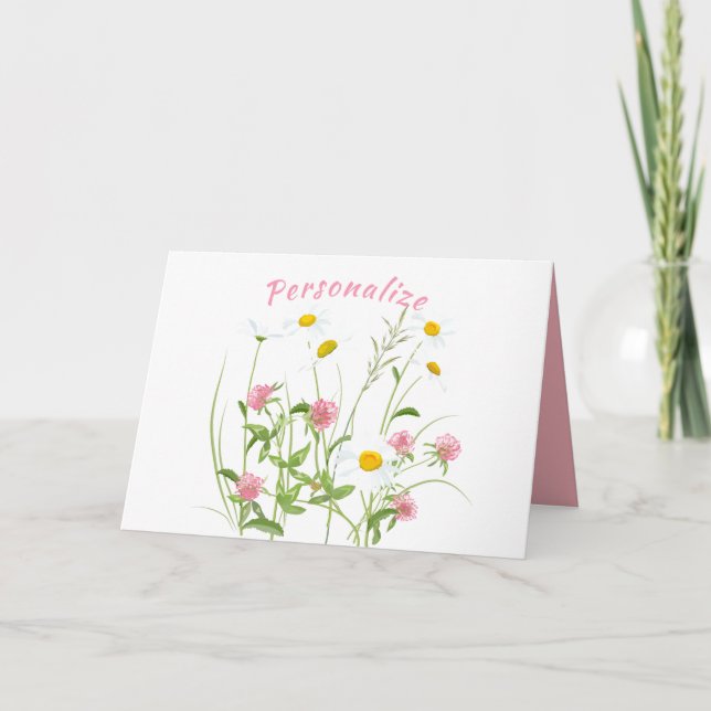 Pretty Wild Flowers Daisy Carnation Pink Card (Front)